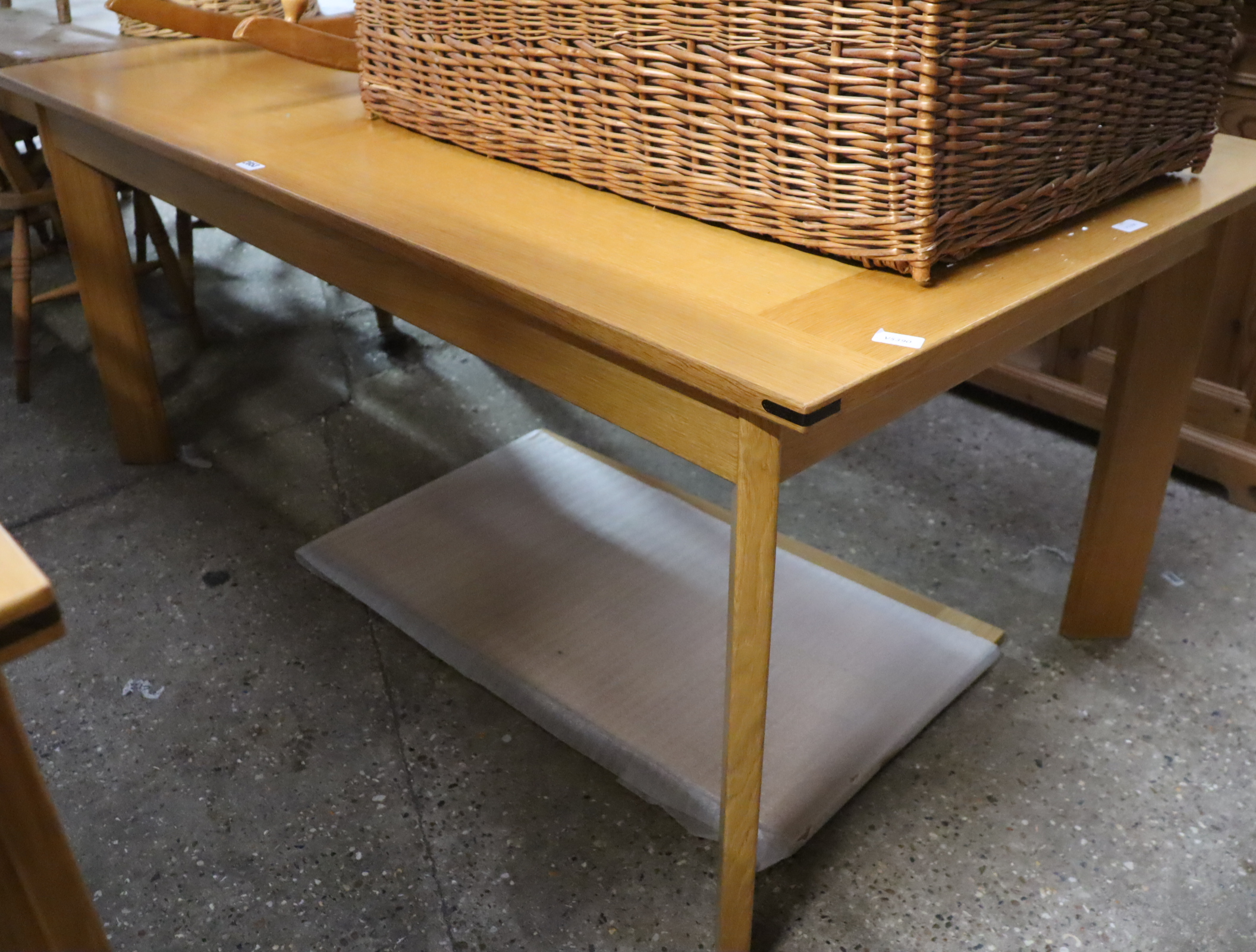 Large rectangular light oak finish extending dining table