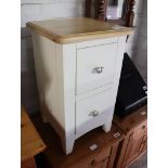 (4) White and oak finish two drawer bedside cabinet