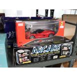 Toys incl. arcade video game centre, remote control Ferrari and 2 dance mats