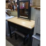 (2089) Light oak and dark grey single drawer side table with matching swing mirror and footstool