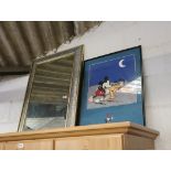 Framed and bevelled wall mirror with 1992 Disney print