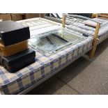 Beech and metal framed single bed with mattress