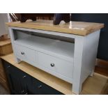 (2093) Light oak and grey low side table with single drawer