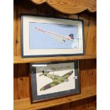 Pair of framed and glazed needlework pictures, aeroplanes