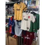 Quantity of childrens (30-32'') retro Liverpool FC tops with various shorts and socks, England