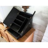 Ebonised letter rack with single drawer