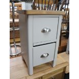 (13) Light oak and grey bedside cabinet of 2 drawers