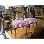 Pair of Edwardian lyre back upholstered dining chairs
