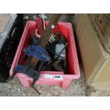 2 Record No. 135 F-clamps and crate of various vintage electric tooling