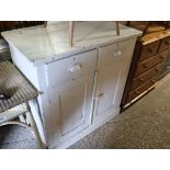 Late Victorian painted pine cupboard with two drawers