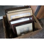 Box containing framed pictures and prints