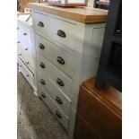 (27) Light oak and light green finish chest of 6 drawers