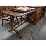 Reproduction mahogany and brass inlaid coffee table