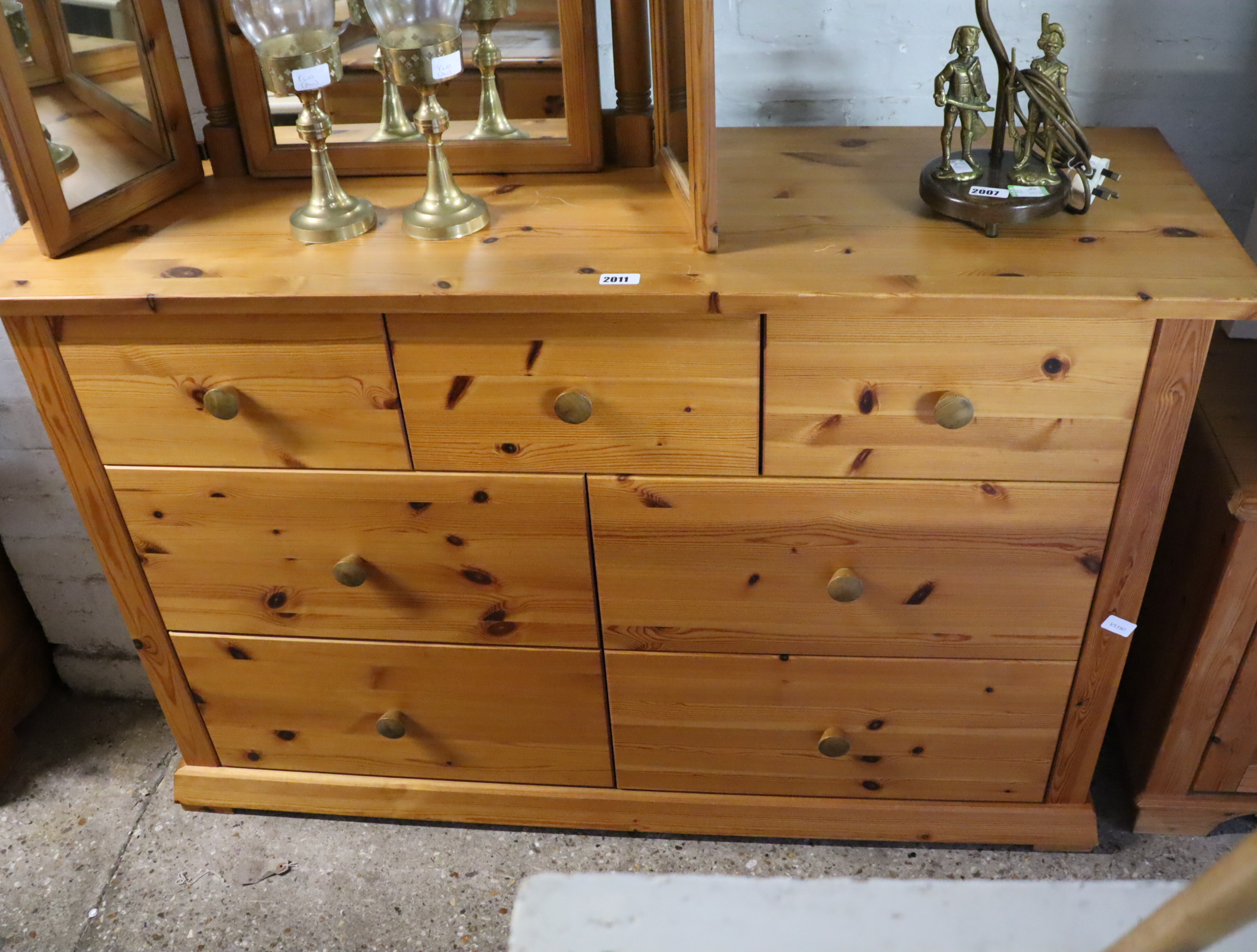 Modern pine bedroom chest of seven drawers