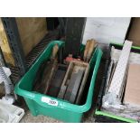 Crate of vintage sharpening stones and various tooling