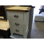 (39) Light oak top and white bedside chest of 3 drawers