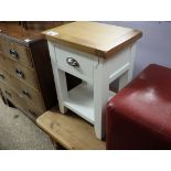 (46) Light oak and white finish bedside table with single drawer