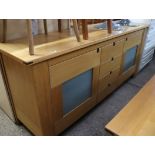 Large oak double door sideboard with 4 central drawers