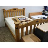 Pine double bed frame with metal banding