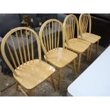 Set of 4 beech finish stick back kitchen chairs