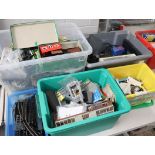 5 crates of various model railway equipment incl. track, power units, LNER A4 Class Mallard