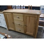 (43) Light oak finish sideboard with 2 cupboards and 3 drawers