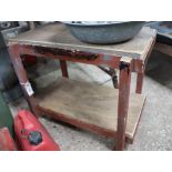 2 tier metal industrial side table with wooden surface