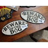 2 oval 'Beware of the dog' plaques