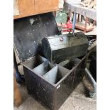 Metal storage box with sectioned interior plus small metal toolbox