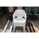 4 white plastic stacking garden chairs