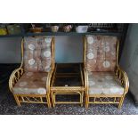 Cane conservatory suite comprising 2 armchairs and coffee table
