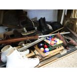 Collection of vintage sporting goods incl. approx. 5 pairs of ice skates, 6 vintage tennis