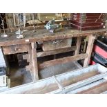 Antique work bench with 2 drawers and vice