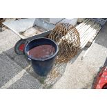 Large blue ceramic glazed pot with bamboo garden feature