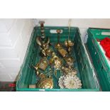 Crate of various brassware