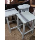 Pair of light blue painted laboratory stools and 1 further stool