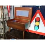 Mid century teak sewing box on tapered supports by Arnold