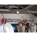 Hanging industrial metal pot rack with adjustable hooks
