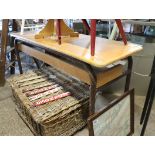 Vintage beech school desk on tubular metal frame