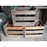3 wooden , each marked 'WHITBREAD' and having internal plastic bottle dividers