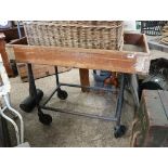 Early to mid 20th Century wooden Post Office sorting trolley on tubular metal frame and castors