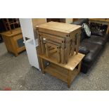 Nest of 3 rustic style pine tables with oak coffee table