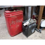 Small black ESSO petroleum spirit can with larger red can