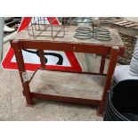 2 tier industrial metal side table with wooden surface