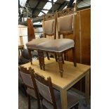 (2149) Set of 4 cream cloth wooden dining chairs