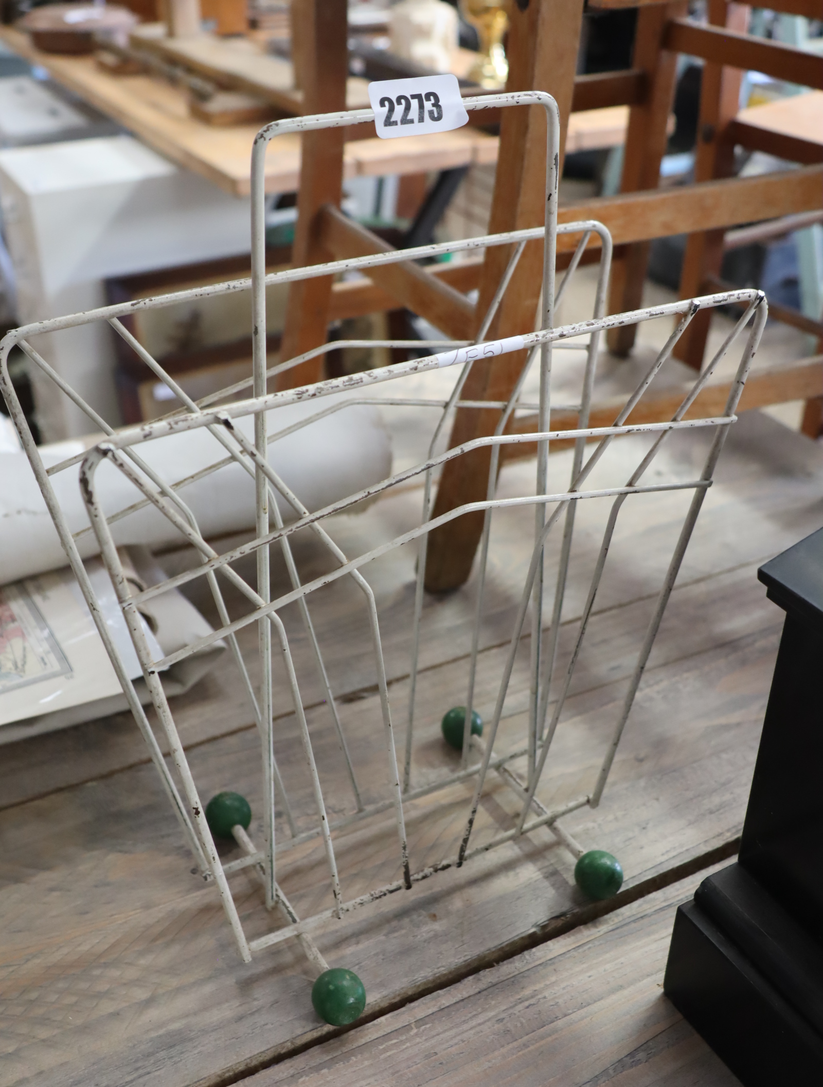 Wirework magazine rack in the manner of Eames