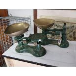 Set of 'The Viking' scales, F.J. Thornton & Co. Ltd, Wolverhampton with set of green Victor scales
