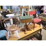 Mid century wooden swivel childs chair having storage within the seat with 2 further various