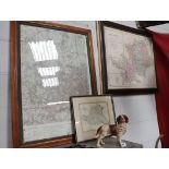 Framed and glazed map of Hertfordshire, framed and glazed map of Harrow and the surrounding area and