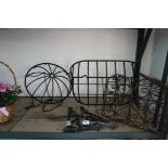 Black wall trough planter with black hanging basket, pair of hanging basket brackets and double